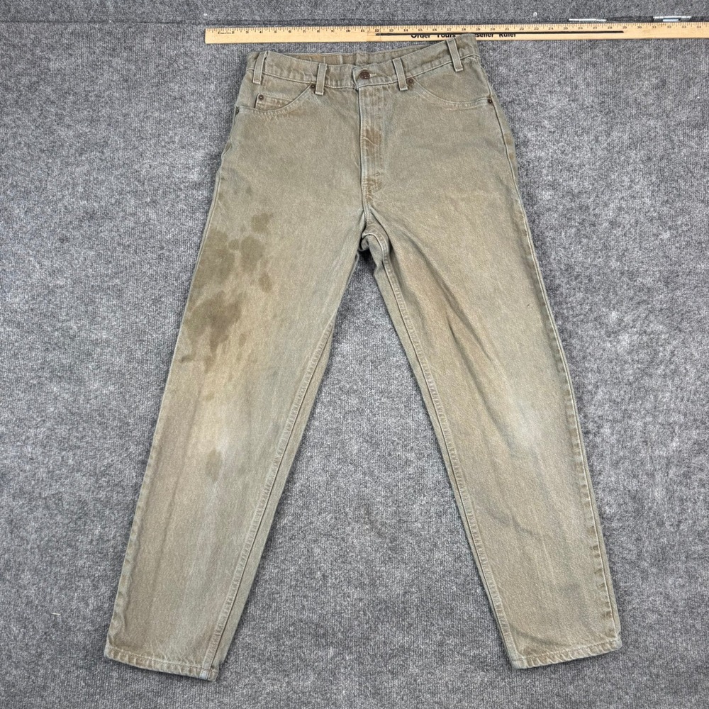 Levi's Jeans Mens Size 34 Tan 550 Relaxed Fit Tapered Orange Tab USA Stained